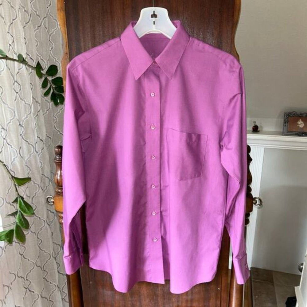 Foxcroft Button Down Shirt Top Wmn Sz6 Purple Long Slv Non-Iron Office Career